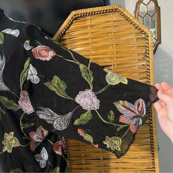 Honey punch black kimono w embroidered floral boho garden girl whimsigoth large - Picture 3 of 8